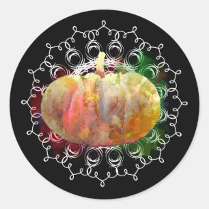 Mandala Pumpkin Waterverf Damask Herfst Season Ronde Sticker