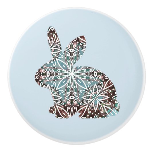 Mandala Rabbit Chocolate and Blues Keramische Knop (Voorkant)