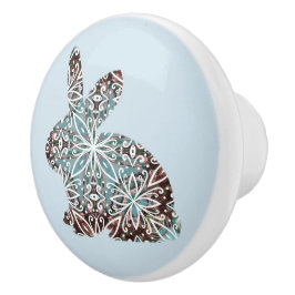 Mandala Rabbit Chocolate and Blues Keramische Knop