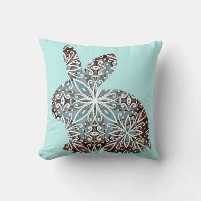 Mandala Rabbit Chocolate and Blues Sierkussen (Voorkant)