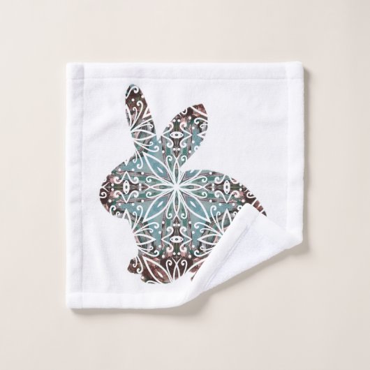 Mandala Rabbit Chocolate en Blues Towel Set Bad Handdoek (Wasdoekje)