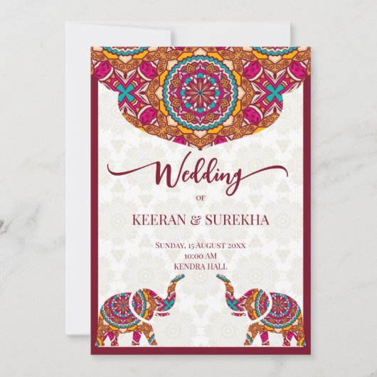 Mandala rangoli-olifant Indische huwelijksuitnodig Kaart (Voorkant)