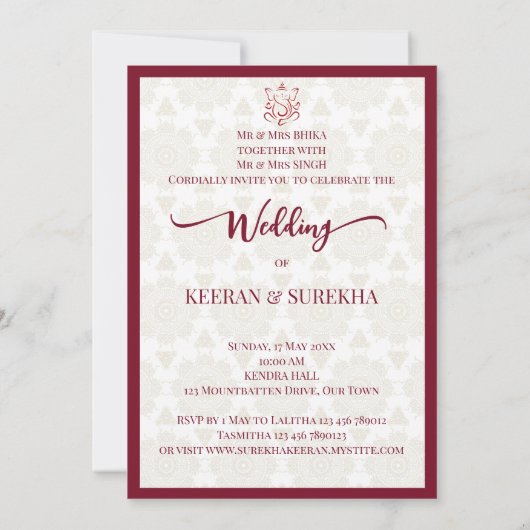 Mandala rangoli-olifant Indische huwelijksuitnodig Kaart (Achterkant)