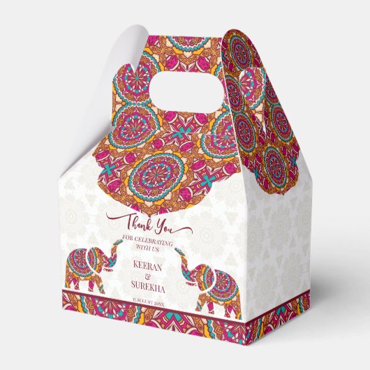 Mandala rangoli-olifantenbruiloft bedankdoosjes (Voorkant Zijde)