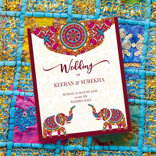 Mandala rangoli-olifantenbudget huwelijksuitnodigi