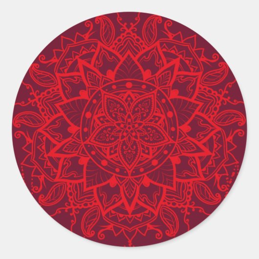 Mandala red maroon ronde sticker (Voorkant)