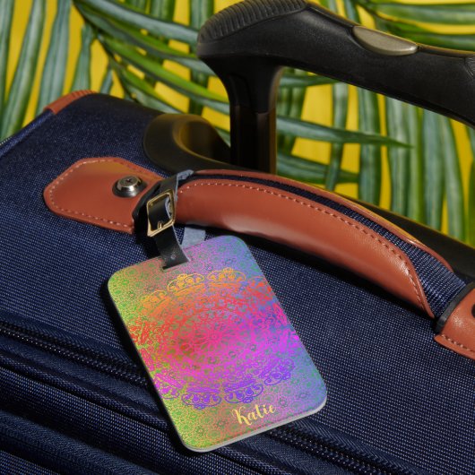 Mandala Regenboog Kleuren Bagagelabel (Voorkant Insitu 1)