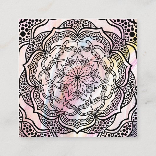 Mandala Reiki Genezende Meditatie Blush Roze Paste Vierkante Visitekaartje (Achterkant)