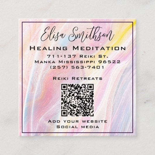Mandala Reiki Genezende Meditatie Blush Roze Paste Vierkante Visitekaartje (Voorkant)