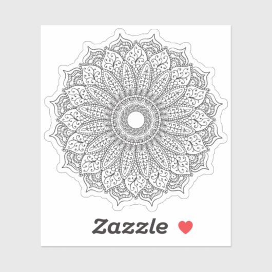 Mandala Retro hand getekend zwart & wit zonnebloem Sticker (Vel)
