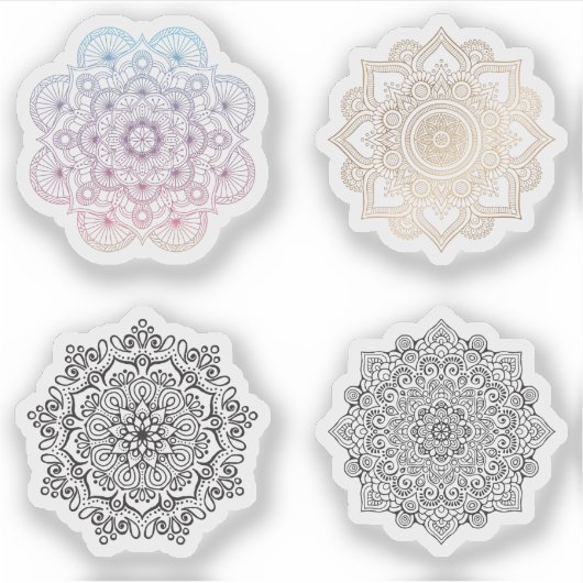Mandala Retro hand henna tatoeage set 4x Sticker (Voorkant)