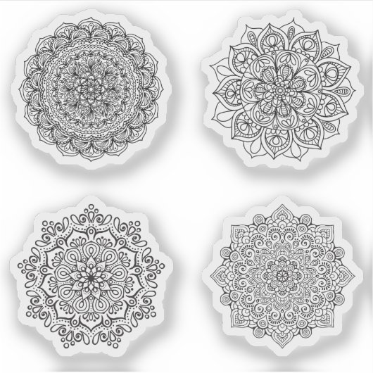 Mandala Retro hand henna tatoeage set 4x Sticker (Voorkant)