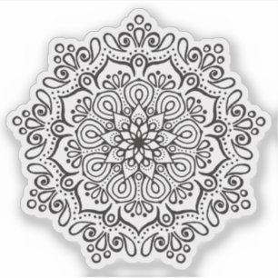 Mandala Retro handgetekende organische zwart en wi Sticker
