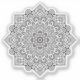 Mandala Retro handgetekende organische zwart en wi Sticker
