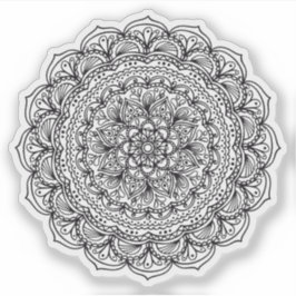 Mandala Retro handgetekende organische zwart-wit Sticker