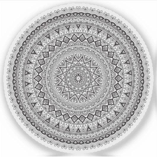 Mandala Retro handgetekende zwart-wit bloem Sticker (Voorkant)