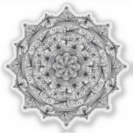 Mandala Retro handgetekende zwart-wit bloem Sticker