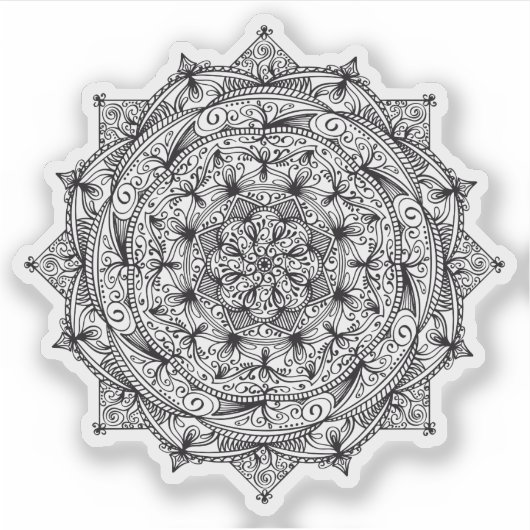 Mandala Retro handgetekende zwart-wit bloem Sticker (Voorkant)