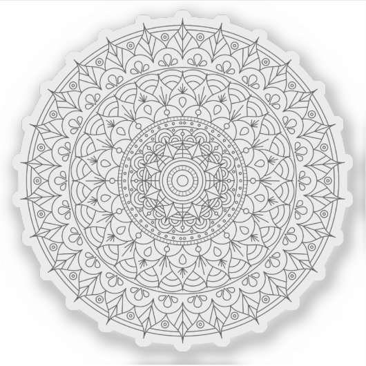 Mandala Retro handgetekende zwart-wit bloem Sticker (Voorkant)