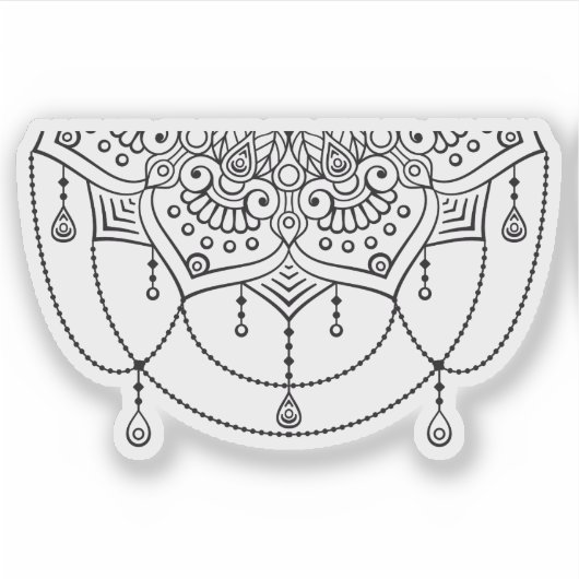 Mandala Retro handgetekende zwart & wit tattoo Sticker (Voorkant)