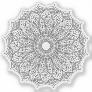 Mandala Retro handgetekende zwart-wit zonnebloem Sticker