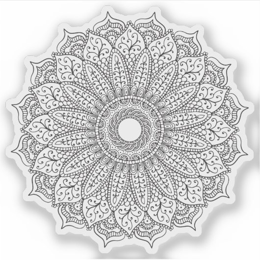 Mandala Retro handgetekende zwart-wit zonnebloem Sticker (Voorkant)