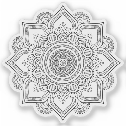 Mandala Retro met de hand getekende zwart-wit bloe Sticker (Voorkant)