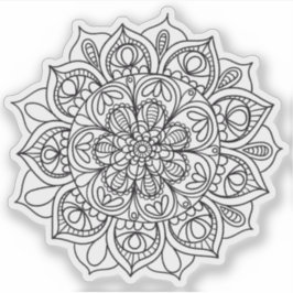 Mandala Retro met de hand getekende zwart-wit bloe Sticker