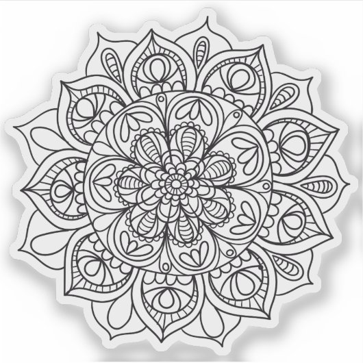 Mandala Retro met de hand getekende zwart-wit bloe Sticker (Voorkant)