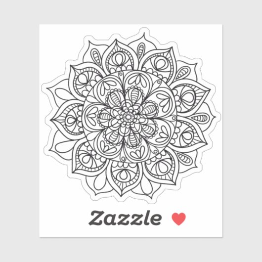 Mandala Retro met de hand getekende zwart & witte  Sticker (Vel)