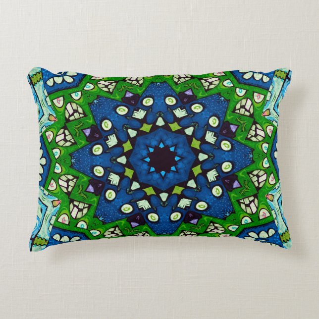 Mandala Retro Mosaic Green Blue Pattern Accent Kussen (Voorkant)