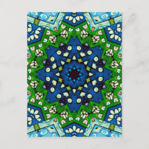 Mandala Retro Mosaic Green Blue Pattern Briefkaart