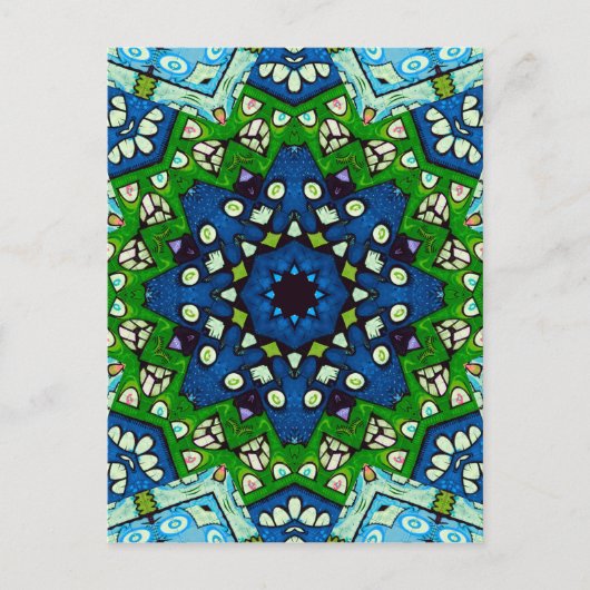 Mandala Retro Mosaic Green Blue Pattern Briefkaart (Voorkant)