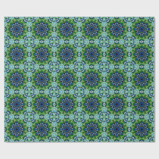 Mandala Retro Mosaic Green Blue Pattern Cadeaupapier (Vlak)