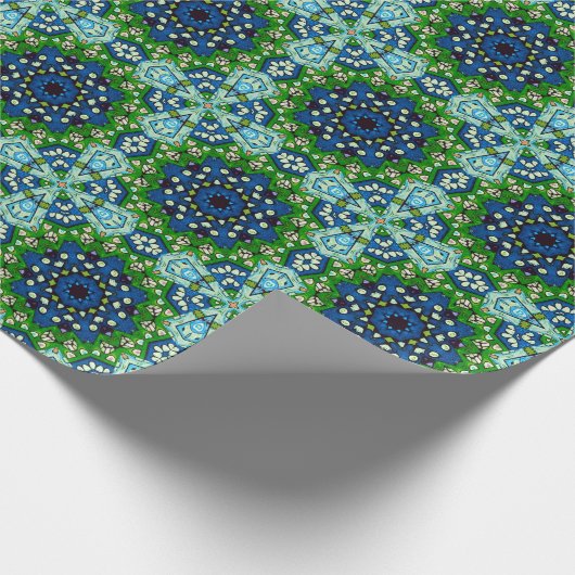 Mandala Retro Mosaic Green Blue Pattern Cadeaupapier (Hoek)