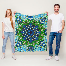 Mandala Retro Mosaic Green Blue Pattern Fleece Deken