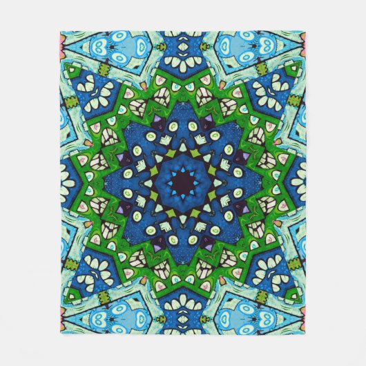 Mandala Retro Mosaic Green Blue Pattern Fleece Deken (Voorkant)