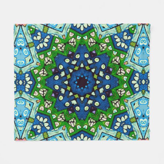 Mandala Retro Mosaic Green Blue Pattern Fleece Deken (Voorkant (Horizontaal))