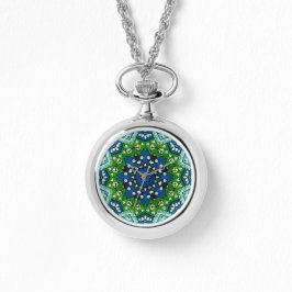 Mandala Retro Mosaic Green Blue Pattern Horloge