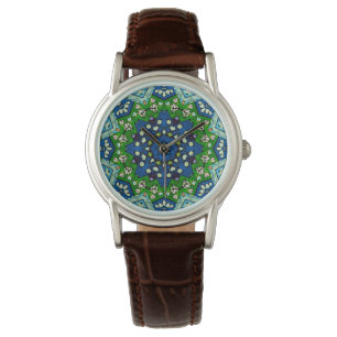 Mandala Retro Mosaic Green Blue Pattern Horloge