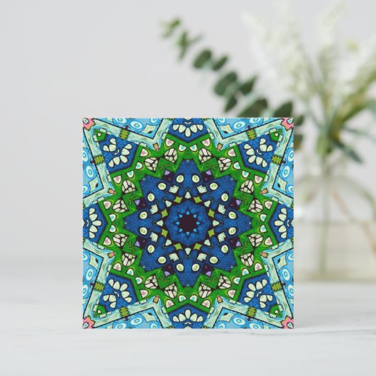 Mandala Retro Mosaic Green Blue Pattern Kaart (Staand voorkant)