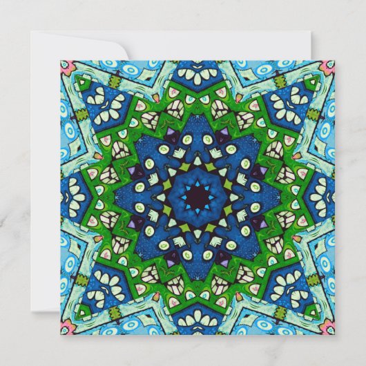 Mandala Retro Mosaic Green Blue Pattern Kaart (Voorkant)
