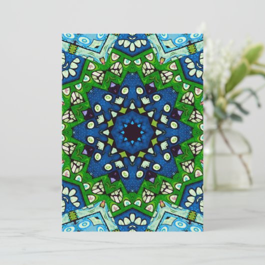 Mandala Retro Mosaic Green Blue Pattern Kaart (Staand voorkant)
