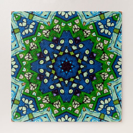 Mandala Retro Mosaic Green Blue Pattern Legpuzzel (Horizontaal)
