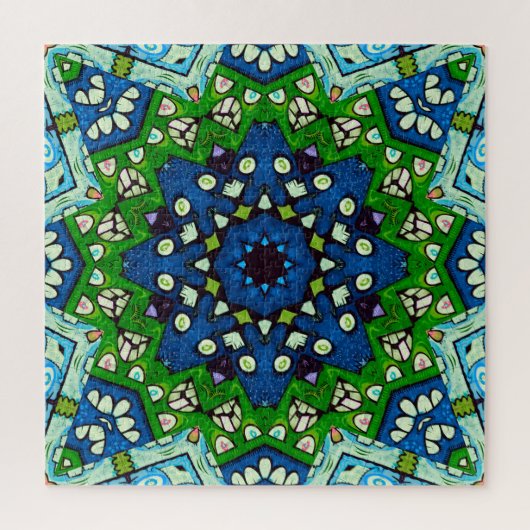 Mandala Retro Mosaic Green Blue Pattern Legpuzzel (Verticaal)