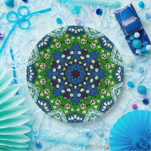 Mandala Retro Mosaic Green Blue Pattern Papieren Bordje (Feest)