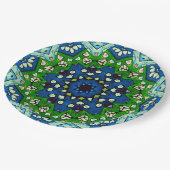 Mandala Retro Mosaic Green Blue Pattern Papieren Bordje (Gekanteld)