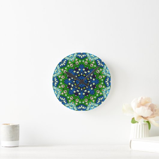 Mandala Retro Mosaic Green Blue Pattern Ronde Klok (Huis)