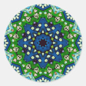 Mandala Retro Mosaic Green Blue Pattern Ronde Sticker (Voorkant)