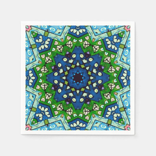 Mandala Retro Mosaic Green Blue Pattern Servet (Voorkant)